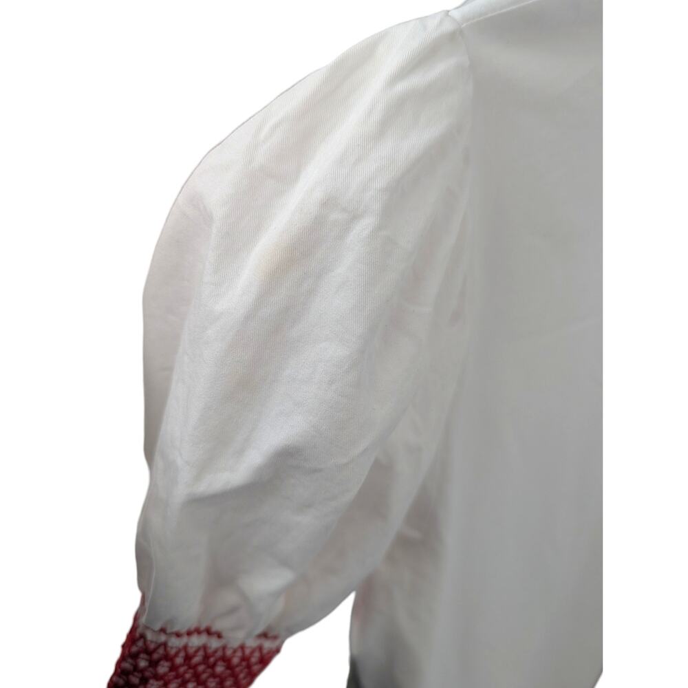 Tuckernuck Hyacinth House White Red Embroidered Shift Dress Ruffle Neck Size S - Picture 6 of 7